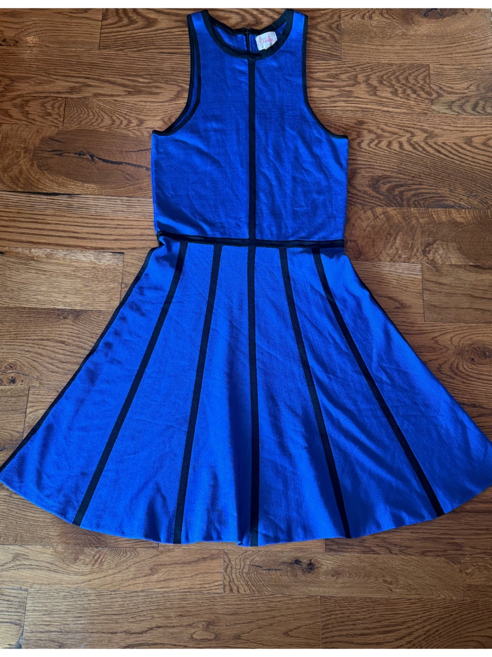 Parker. Sleeveless Knit Fit & Flare Dress. Royal Blue w/black Piping. Small.